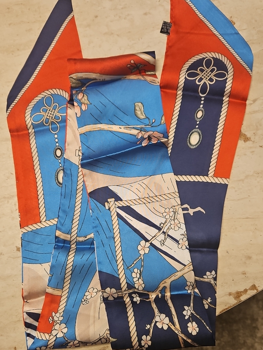 Silk Like Scarf in Blue and Red